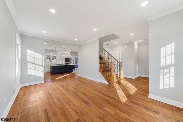 Empty room, Interior, Kitchen, Pendant Lights, Recessed Lighting, Wood Texture Flooring