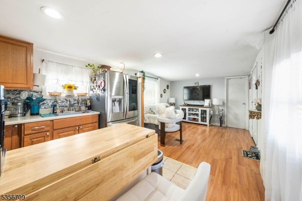 Interior, Kitchen, Living room, Recessed Lighting, Stainless Steel Appliances, Wood Texture Flooring