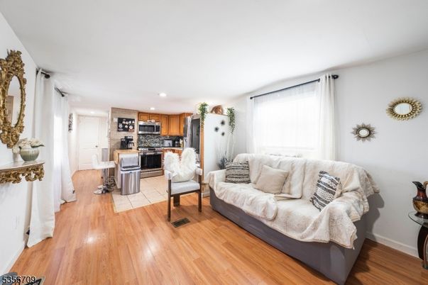 Interior, Kitchen, Living room, Recessed Lighting, Stainless Steel Appliances, Wood Texture Flooring
