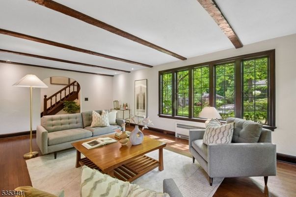 Interior, Living room, Recessed Lighting, Wooden Beams, Wood Texture Flooring