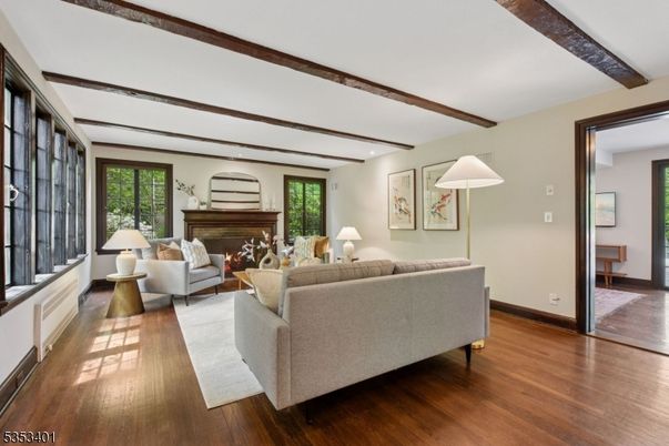 Fireplace, Interior, Living room, Wooden Beams, Wood Texture Flooring