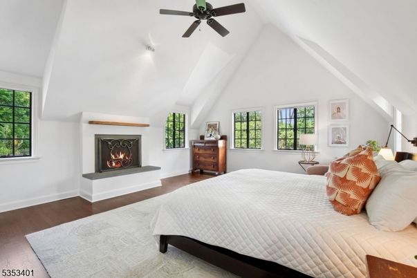 Bedroom, Fireplace, Interior, Wood Texture Flooring
