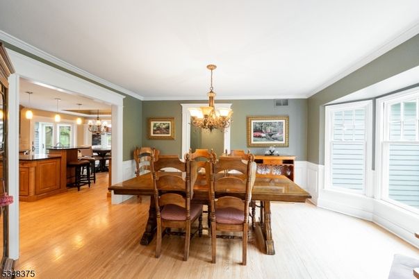 Chandelier, Dining room, Interior, Pendant Lights, Wood Texture Flooring