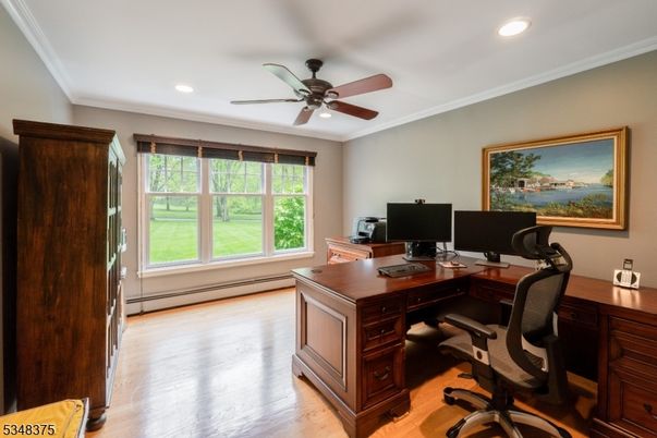 Home Office, Interior, Recessed Lighting, Wood Texture Flooring