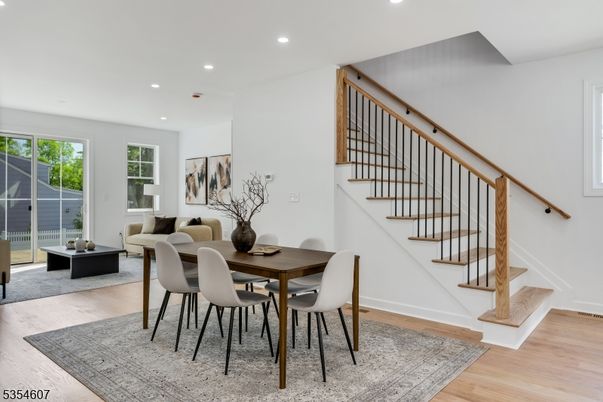 Dining room, Interior, Recessed Lighting, Wood Texture Flooring