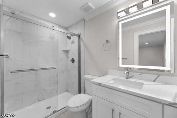 Bathroom, Glass Shower, Interior, Marble Walls, Recessed Lighting