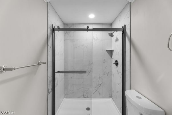 Bathroom, Glass Shower, Interior, Marble Walls, Recessed Lighting