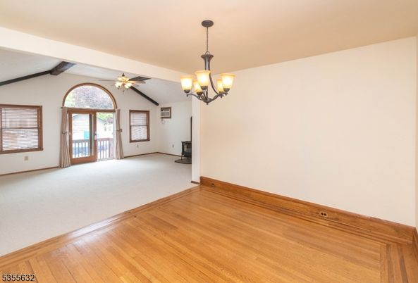 Chandelier, Empty room, Interior, Wooden Beams, Wood Texture Flooring