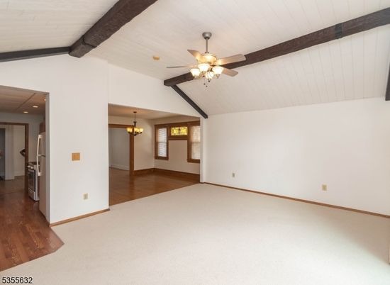 Chandelier, Empty room, Interior, Kitchen, Recessed Lighting, Wooden Beams, Wood Texture Flooring
