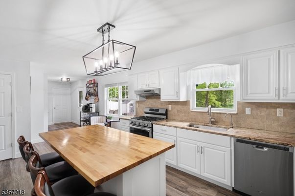 Interior, Kitchen, Pendant Lights, Stainless Steel Appliances, Wood Texture Flooring