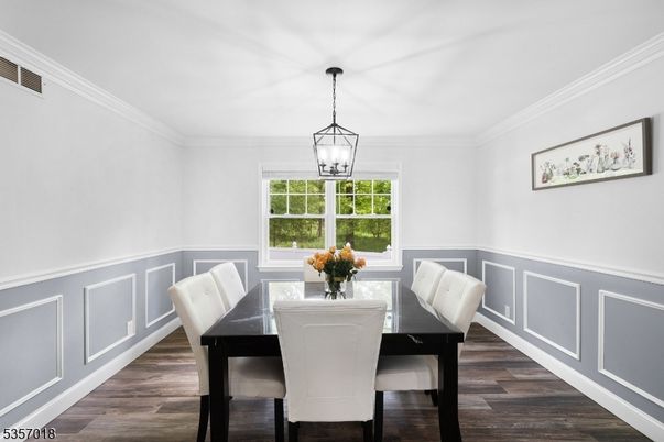 Dining room, Interior, Pendant Lights, Wood Texture Flooring