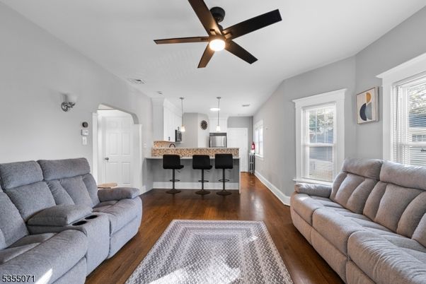 Interior, Kitchen, Living room, Pendant Lights, Wood Texture Flooring
