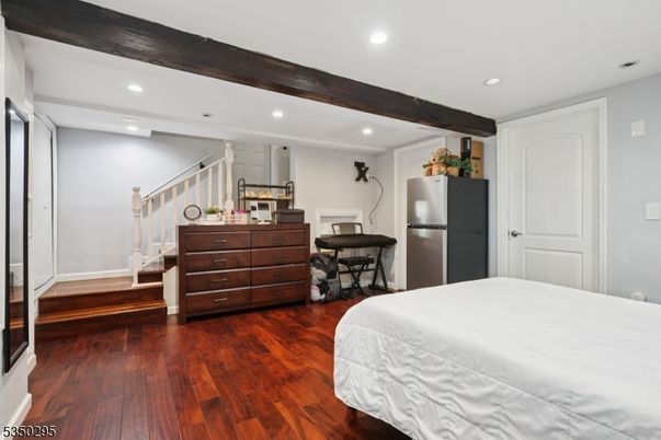 Bedroom, Interior, Recessed Lighting, Wooden Beams, Wood Texture Flooring