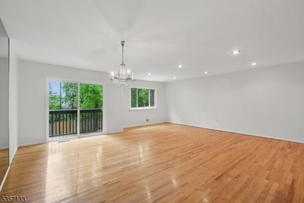 Chandelier, Empty room, Interior, Recessed Lighting, Wood Texture Flooring