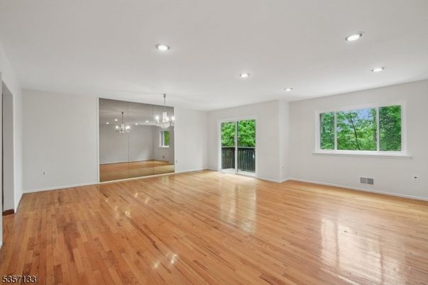 Empty room, Interior, Pendant Lights, Recessed Lighting, Wood Texture Flooring