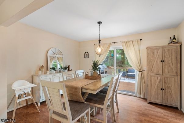 Dining room, Interior, Pendant Lights, Wood Texture Flooring