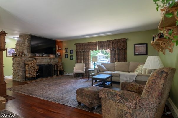 Fireplace, Interior, Living room, Stone Walls, Wood Texture Flooring
