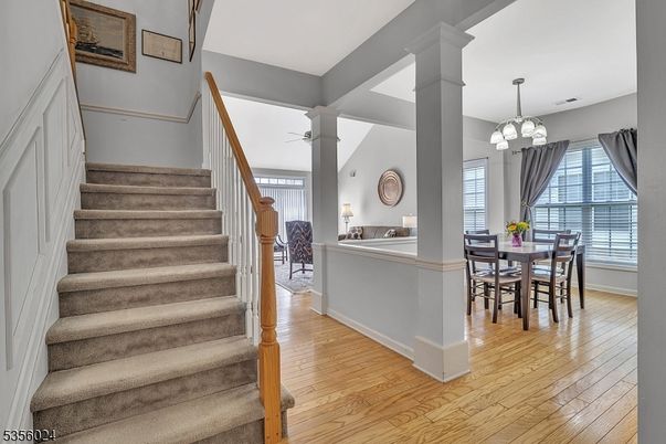 Chandelier, Dining room, Interior, Wood Texture Flooring