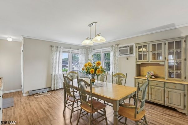 Dining room, Interior, Pendant Lights, Wood Texture Flooring