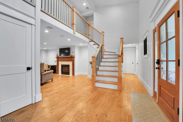 Fireplace, Interior, Recessed Lighting, Wood Texture Flooring