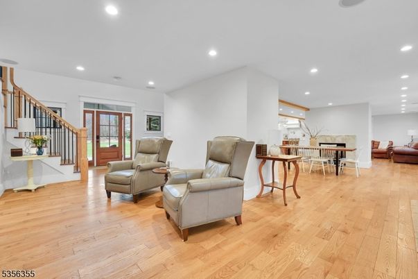 Dining room, Interior, Living room, Recessed Lighting, Wood Texture Flooring
