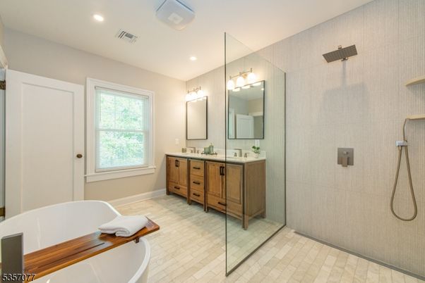 Bathroom, Dual Sink Vanities, Free Standing Baths, Glass Shower, Interior, Recessed Lighting