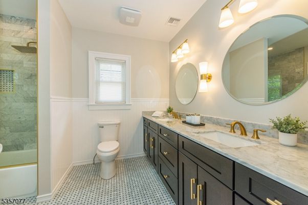 Bathroom, Dual Sink Vanities, Glass Shower, Interior, Marble Walls