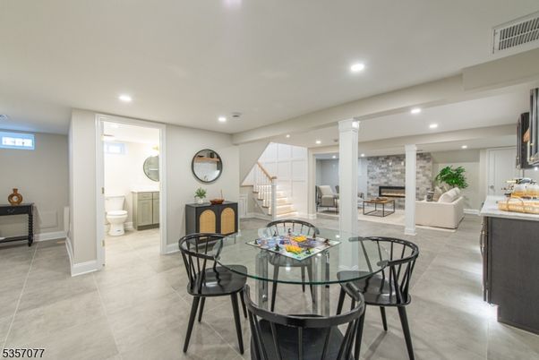 Bathroom, Dining room, Fireplace, Interior, Living room, Recessed Lighting