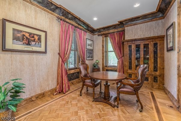 Dining room, Interior, Recessed Lighting, Wood Texture Flooring