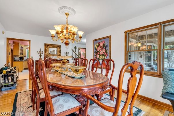 Chandelier, Dining room, Interior, Wood Texture Flooring