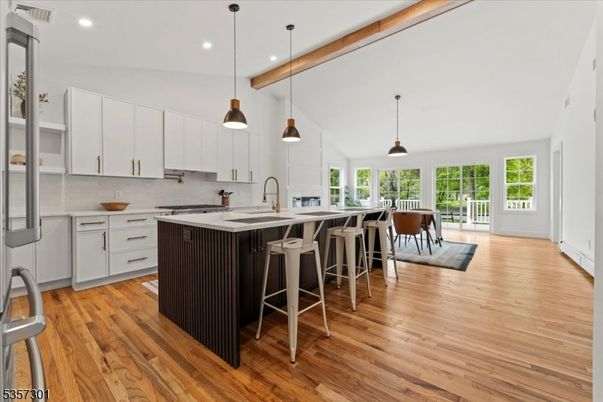Interior, Kitchen, Pendant Lights, Recessed Lighting, Wood Texture Flooring