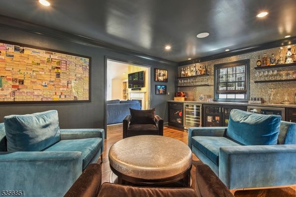 Interior, Living room, Recessed Lighting, Stone Walls, Wood Texture Flooring