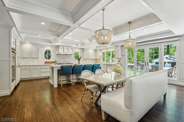 Chandelier, Interior, Kitchen, Pendant Lights, Recessed Lighting, Wood Texture Flooring