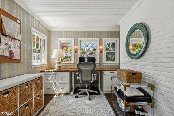 Home Office, Interior, Stone Walls, Wood Texture Flooring