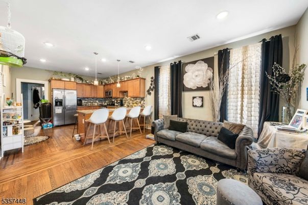 Interior, Kitchen, Living room, Pendant Lights, Recessed Lighting, Stainless Steel Appliances, Wood Texture Flooring