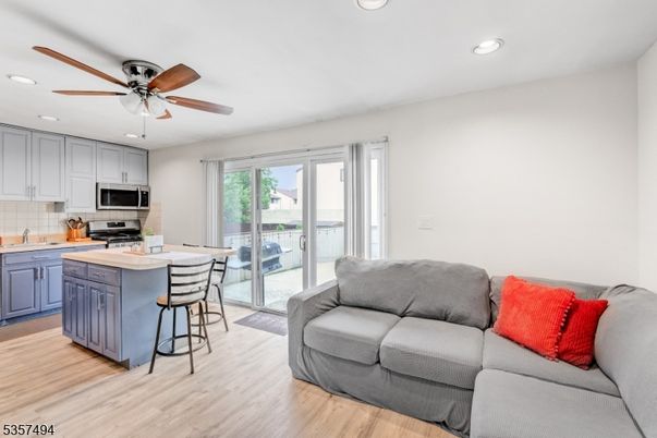 Interior, Kitchen, Living room, Recessed Lighting, Stainless Steel Appliances, Wood Texture Flooring