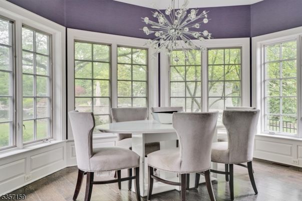 Dining room, Interior, Pendant Lights, Wood Texture Flooring