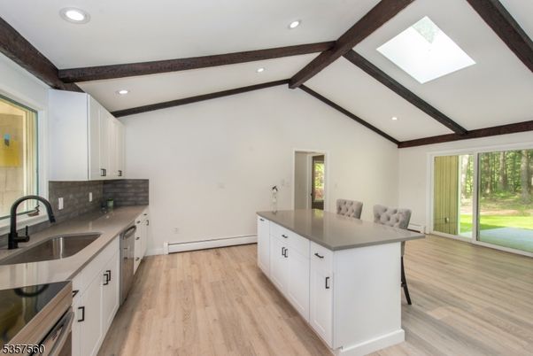Interior, Kitchen, Recessed Lighting, Wooden Beams, Wood Texture Flooring
