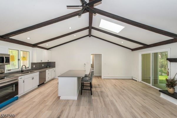 Interior, Kitchen, Recessed Lighting, Stainless Steel Appliances, Wooden Beams, Wood Texture Flooring