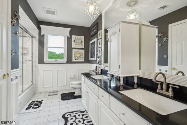 Bathroom, Chandelier, Dual Sink Vanities, Glass Shower, Interior
