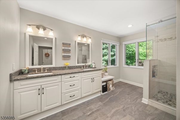 Bathroom, Dual Sink Vanities, Glass Shower, Interior, Recessed Lighting