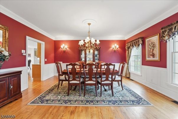 Chandelier, Dining room, Interior, Wood Texture Flooring