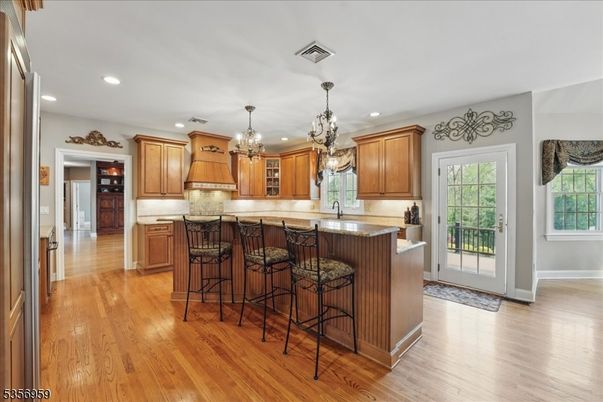 Chandelier, Interior, Kitchen, Recessed Lighting, Wood Texture Flooring