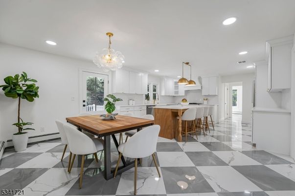 Chandelier, Dining room, Interior, Kitchen, Marble, Pendant Lights, Recessed Lighting