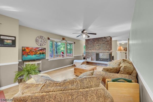 Fireplace, Interior, Living room, Stone Walls, Wood Texture Flooring