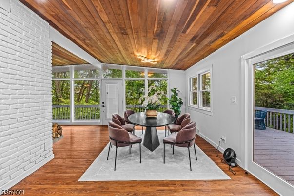Dining room, Interior, Stone Walls, Wooden Ceilings, Wood Texture Flooring