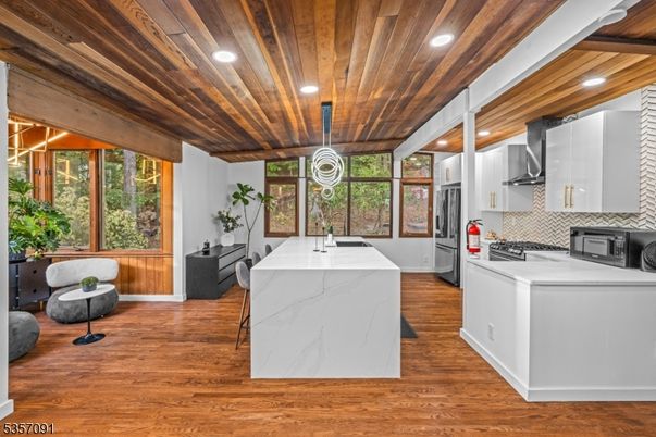 Interior, Kitchen, Recessed Lighting, Wooden Beams, Wooden Ceilings, Wood Texture Flooring