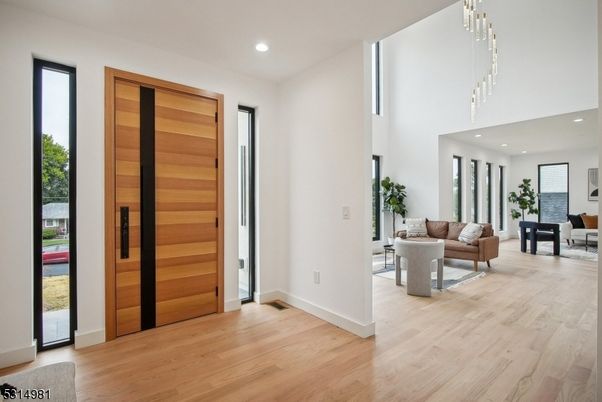 Interior, Living room, Pendant Lights, Recessed Lighting, Wood Texture Flooring