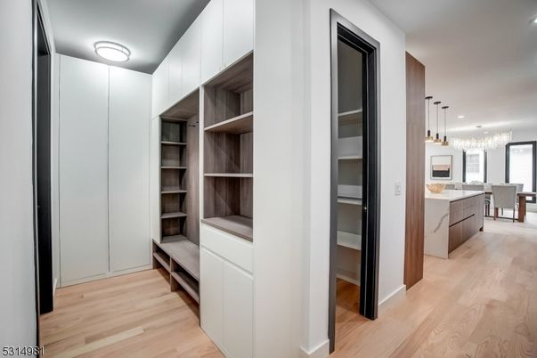 Dining room, Interior, Kitchen, Pendant Lights, Recessed Lighting, Wood Texture Flooring