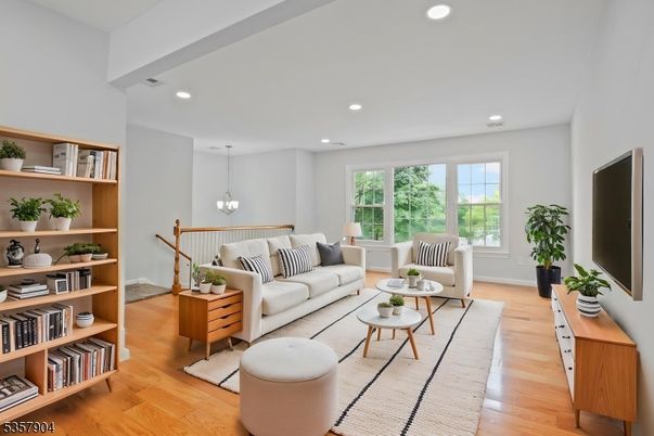 Chandelier, Interior, Living room, Pendant Lights, Recessed Lighting, Wood Texture Flooring